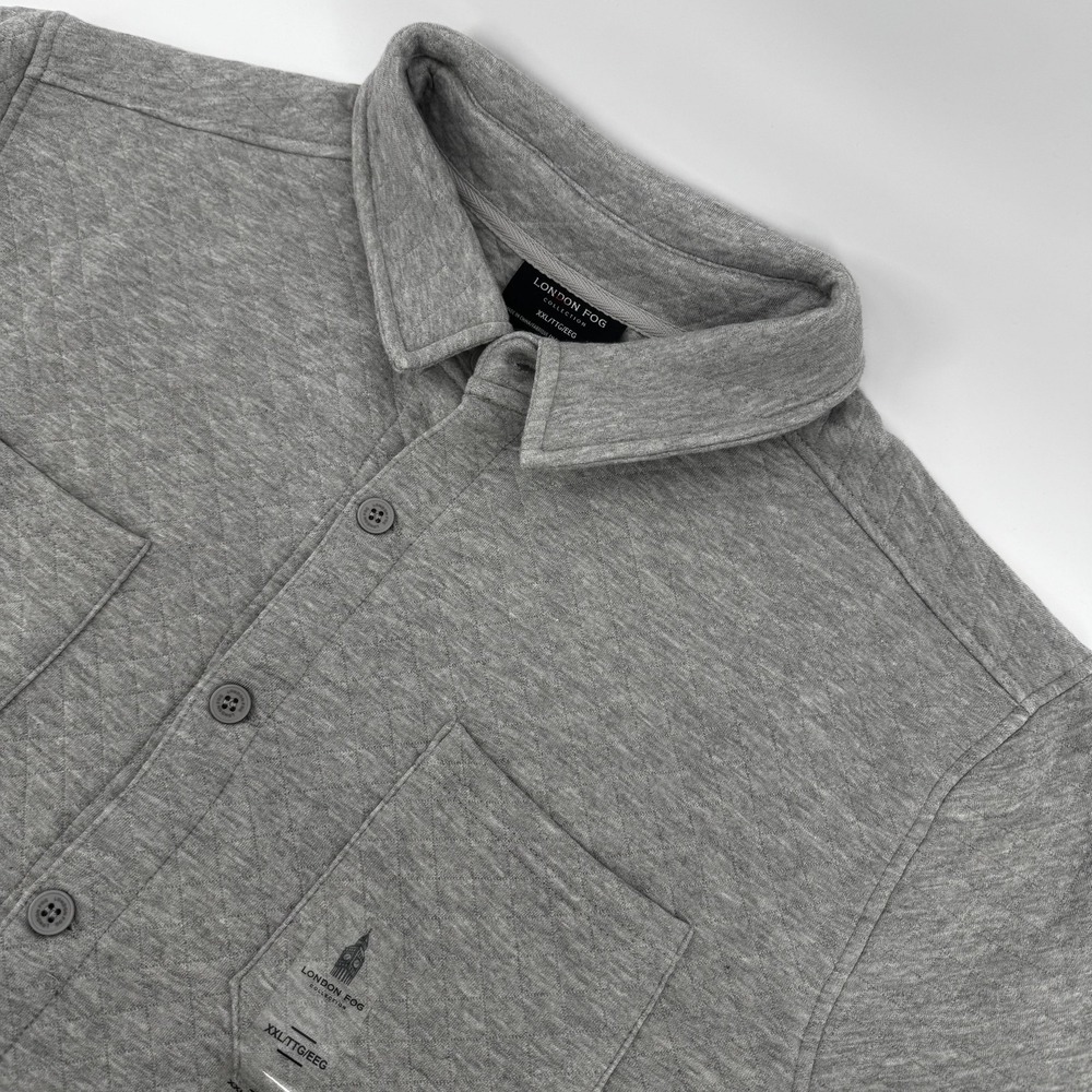 London Fog Shirt Mens 2XL Gray Quilted Button Front Long Sleeve Shacket Casual